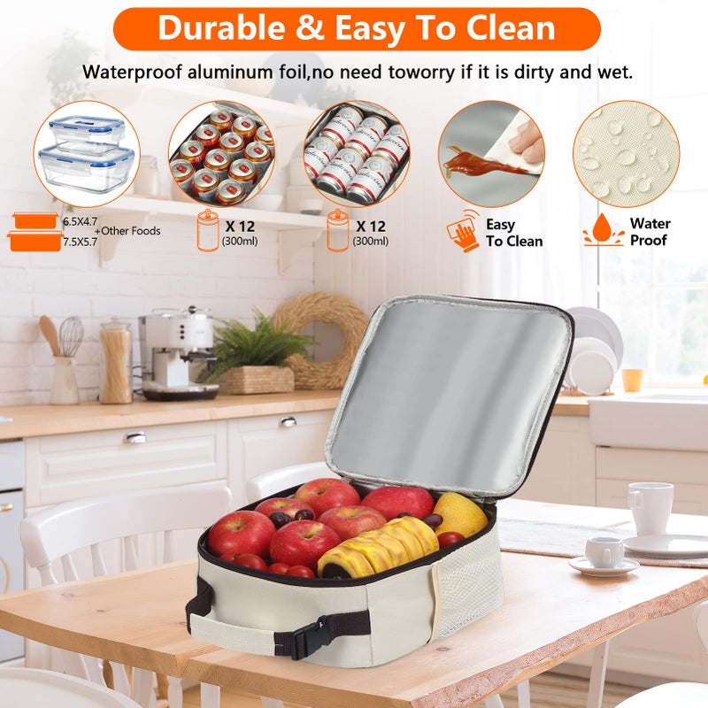 DIRGEE Lunch Bag for Women Insulated Lunch Bag For Men Adults Small Lunch Bag for Office Work - Leakproof Freezable Cooler Bag Reusable Portable Lunch Box (White) - Image 5