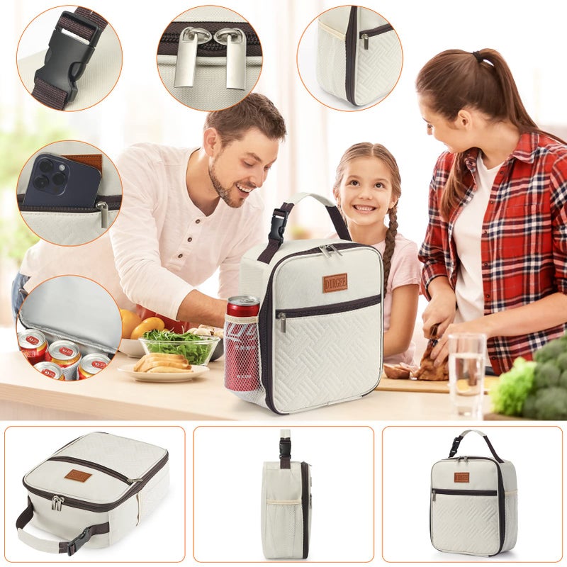DIRGEE Lunch Bag for Women Insulated Lunch Bag For Men Adults Small Lunch Bag for Office Work - Leakproof Freezable Cooler Bag Reusable Portable Lunch Box (White) - Image 4