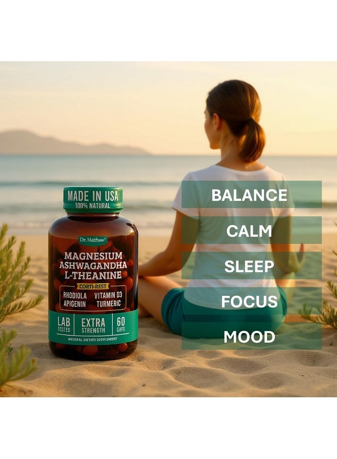 Dr. Matthew Cortisol & Adrenal Support Supplement -Ashwagandha KSM-66, Magnesium Glycinate & Citrate, L-Theanine, Rhodiola, Apigenin, Turmeric, Vitamin D3-Mood Balance, Calmness, Restful Sleep & Relaxation-Vegan - Image 2
