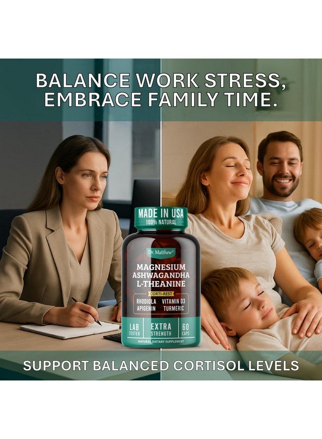 Dr. Matthew Cortisol & Adrenal Support Supplement -Ashwagandha KSM-66, Magnesium Glycinate & Citrate, L-Theanine, Rhodiola, Apigenin, Turmeric, Vitamin D3-Mood Balance, Calmness, Restful Sleep & Relaxation-Vegan - Image 4