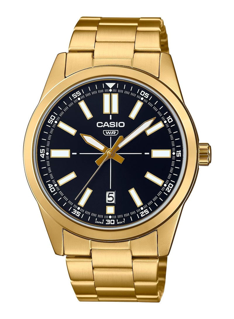 Casio MTP-VD02G-1E Black Analog Gold Stainless Steel Quartz Men's Casual Wrist Watch - Image 1