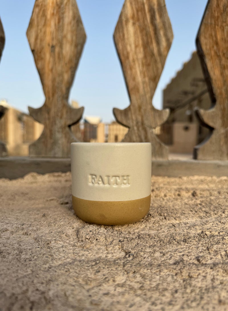 Tohfa Luxe Faith Engraved Ceramic Cup – Handmade, 175ml, Cream, English & Arabic Inscription, Single Piece, Artisan Craftsmanship, Gift-Ready - Image 3