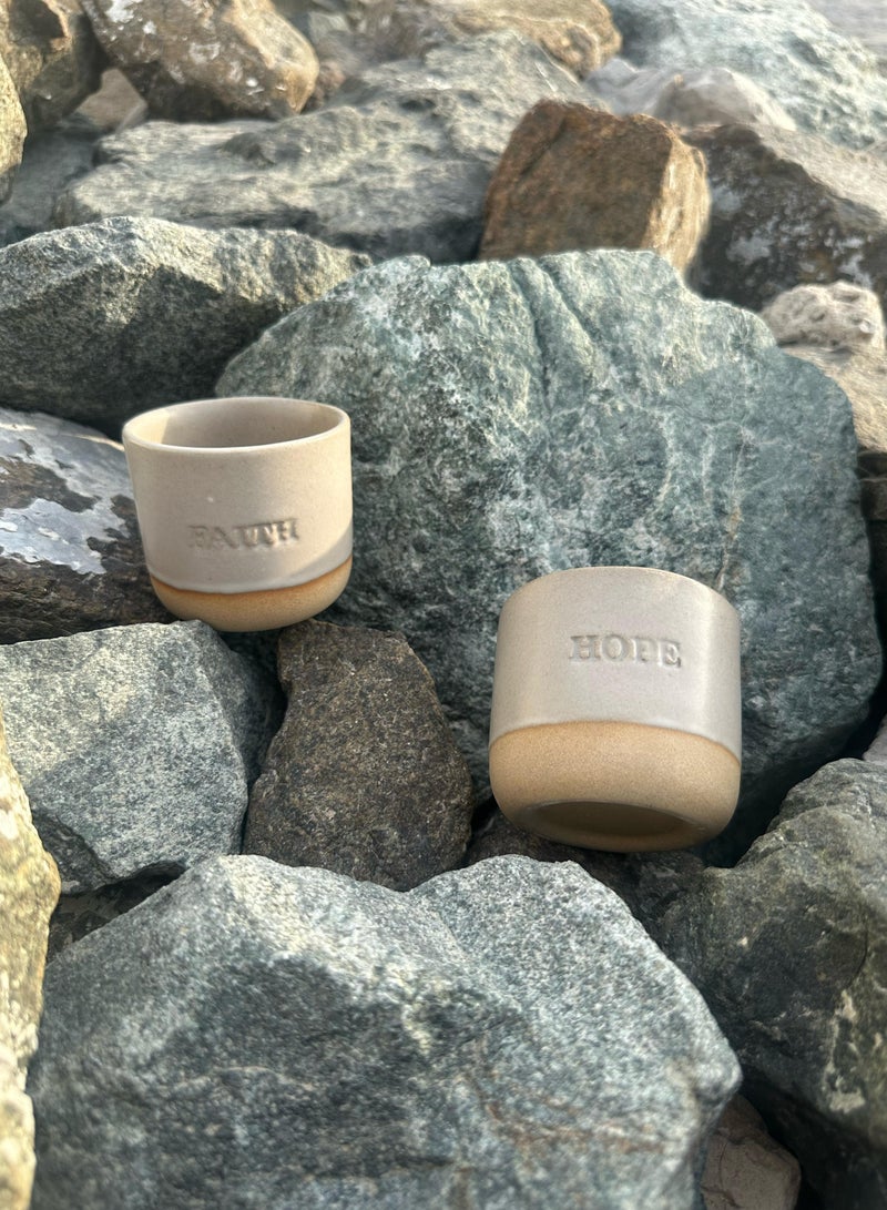 Tohfa Luxe Faith Engraved Ceramic Cup – Handmade, 175ml, Cream, English & Arabic Inscription, Single Piece, Artisan Craftsmanship, Gift-Ready - Image 2
