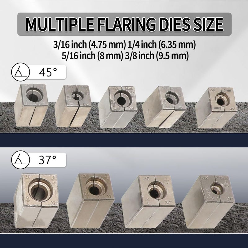 DPTOOL Brake Line Flaring Tool Kit, 45 and 37 Degree Single, Double and Bubble Flares, Brake Line and Tubing Flaring Tool for 3/16", 1/4", 5/16", 3/8" and 4.75mm Tubing - Image 3