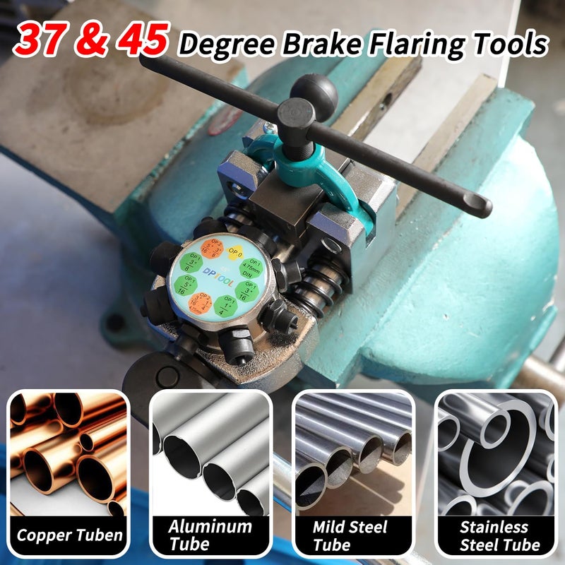 DPTOOL Brake Line Flaring Tool Kit, 45 and 37 Degree Single, Double and Bubble Flares, Brake Line and Tubing Flaring Tool for 3/16", 1/4", 5/16", 3/8" and 4.75mm Tubing - Image 2