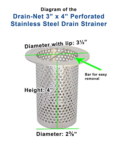 Drain-Net 3" Commercial Floor Drain Strainer, 4" Tall, Perforated Stainless Steel - Image 2