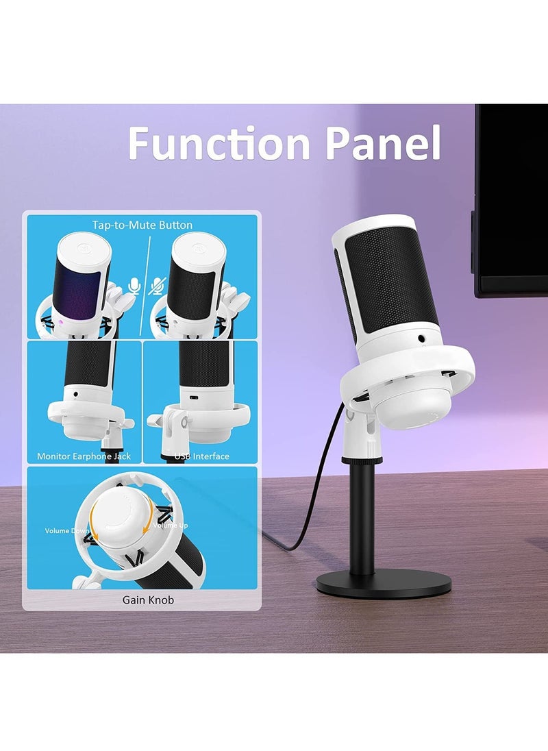 FlashHawk - RGB Gaming Microphone for PC/PS5 with Volume Controlling, Pop Filter, Condenser Mic with Quick Mute, Podcast Microphone for Streaming Twitch/Discord/YouTube White - Image 1