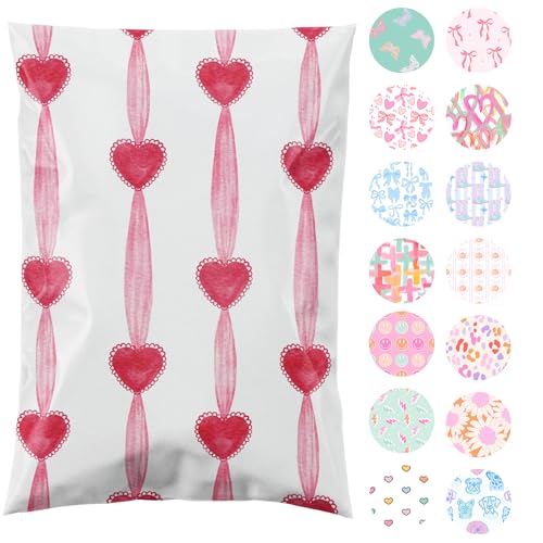 Pretty Package Store 10x13 Designer Poly Mailer 100 Pack Heavy Duty Waterproof Self Seal Shipping Bags for Small Business Large Mailing Envelopes Bulk Tear Resistant Packaging Red Valentine Heart - Image 1