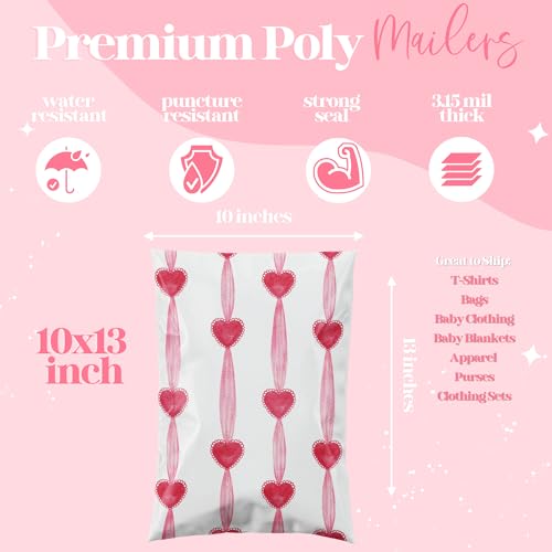 Pretty Package Store 10x13 Designer Poly Mailer 100 Pack Heavy Duty Waterproof Self Seal Shipping Bags for Small Business Large Mailing Envelopes Bulk Tear Resistant Packaging Red Valentine Heart - Image 2