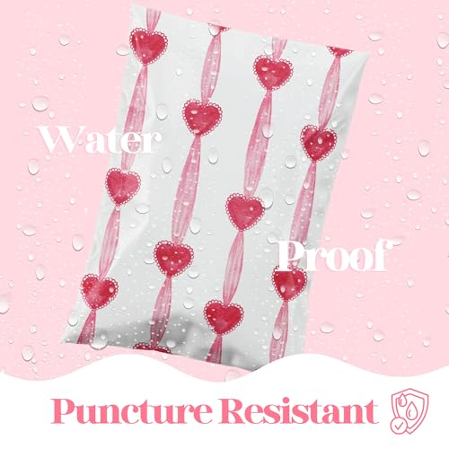 Pretty Package Store 10x13 Designer Poly Mailer 100 Pack Heavy Duty Waterproof Self Seal Shipping Bags for Small Business Large Mailing Envelopes Bulk Tear Resistant Packaging Red Valentine Heart - Image 3