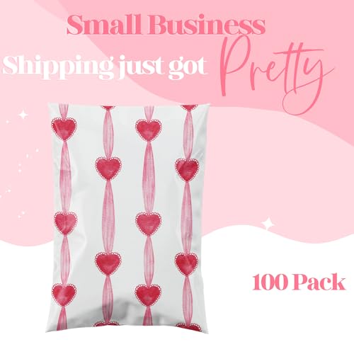 Pretty Package Store 10x13 Designer Poly Mailer 100 Pack Heavy Duty Waterproof Self Seal Shipping Bags for Small Business Large Mailing Envelopes Bulk Tear Resistant Packaging Red Valentine Heart - Image 4