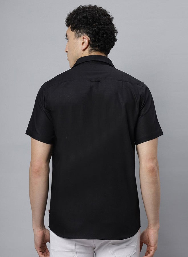 Hence Men Spread Collar Solid Cotton Slim Fit Casual Shirt - Image 5