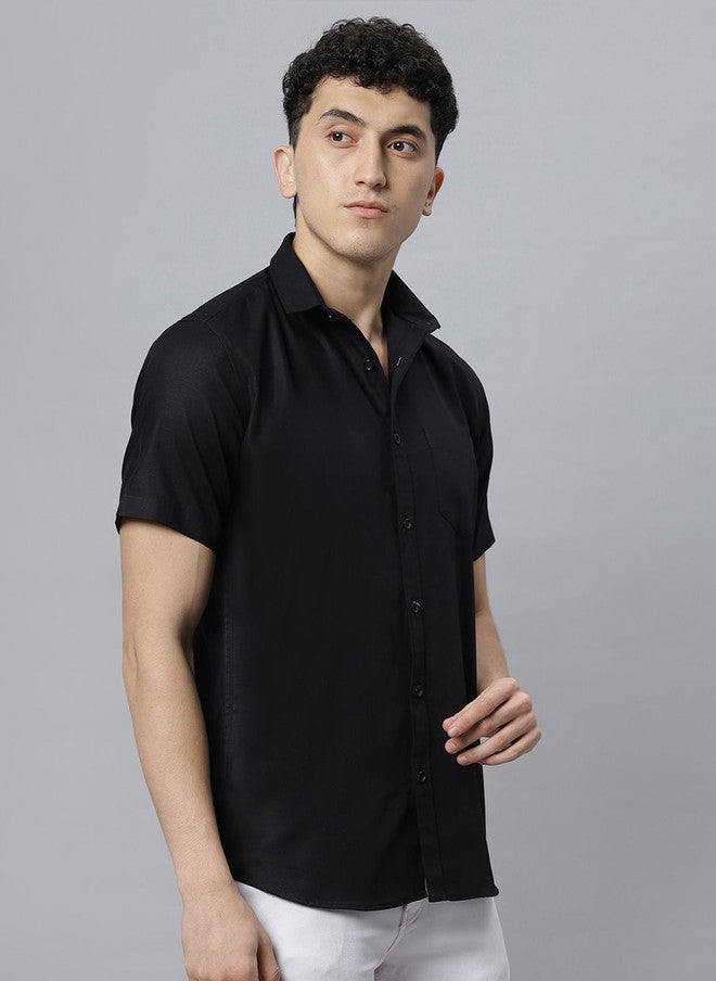 Hence Men Spread Collar Solid Cotton Slim Fit Casual Shirt - Image 3