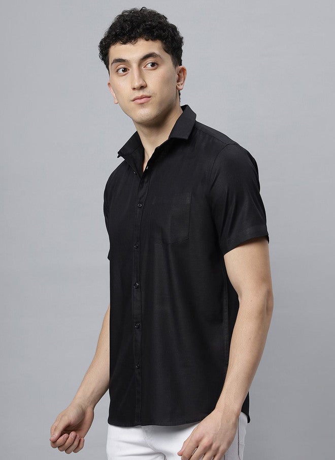 Hence Men Spread Collar Solid Cotton Slim Fit Casual Shirt - Image 4