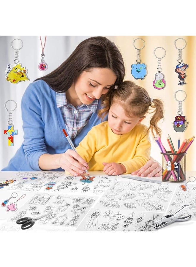shynek Shrinky Plastic Sheets Keychain Kit, 125Pcs Shrinky Art Kit Including 20 Pcs Shrinky Paper Sheets, Hole Punch, Pencils, Keychains, Tweezers, Scissors for Crafts and Keychains - Image 4