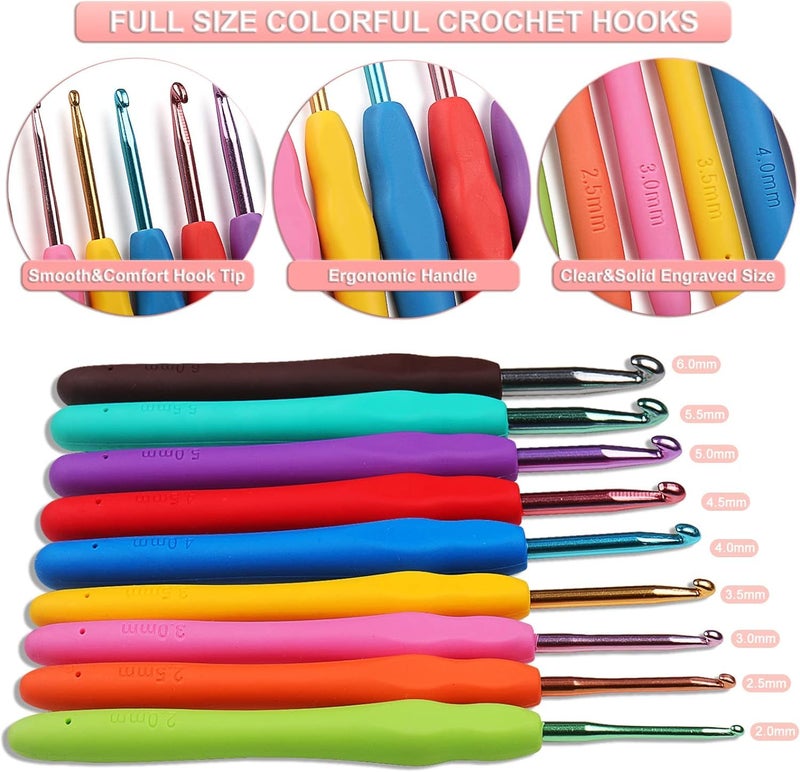 Tusmad Crochet set Knitting Needle Starter Kit Ergonomic, Crochet Hooks Travel Bag,for Beginners Adults or Kids Crochet Kits Include Yarn with Hooks,Stitch Markers & Accessories kit 107 Pcs (Polka Pink storage bag ) - Image 5