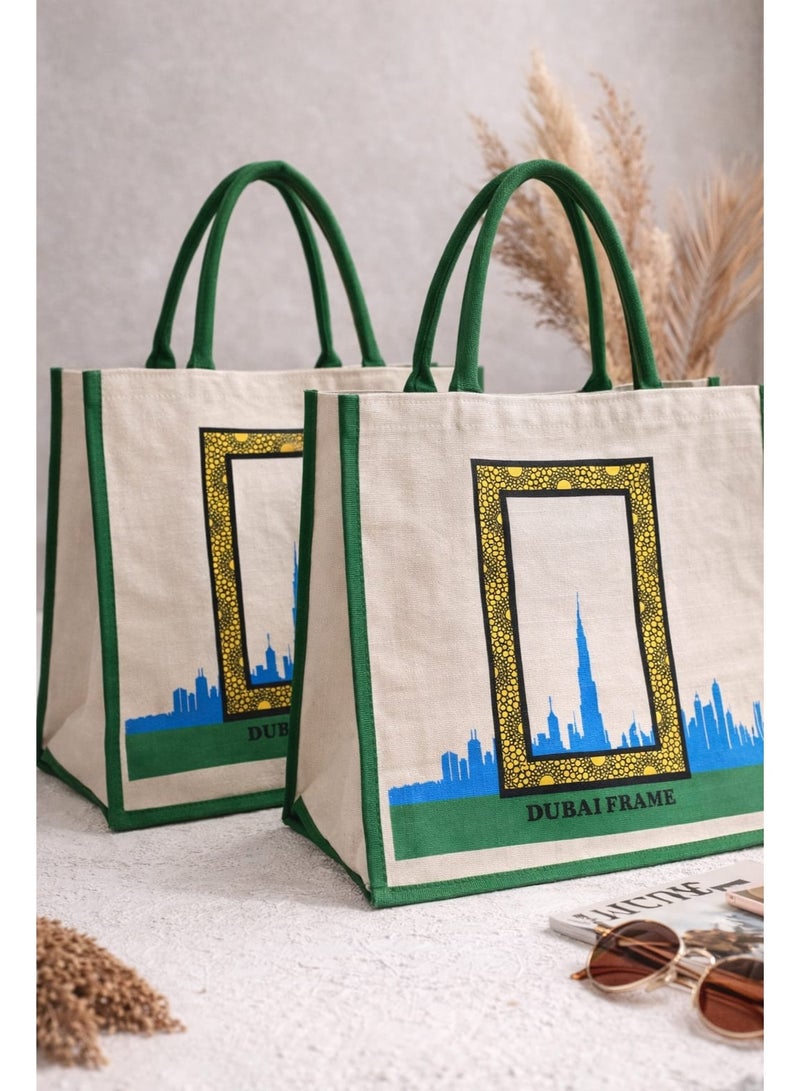 Eco-Friendly Dubai Frame Jute Tote Bag – Stylish & Spacious Everyday Carry