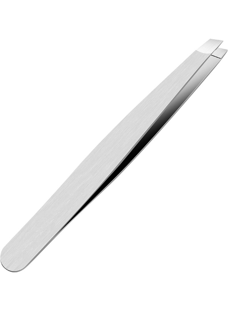 Kandid ECVV Professional Eyebrow Tweezers Stainless Steel Facial Hair Removal Tweezers with Slanted Tip for Easy Plucking Silver - Image 1
