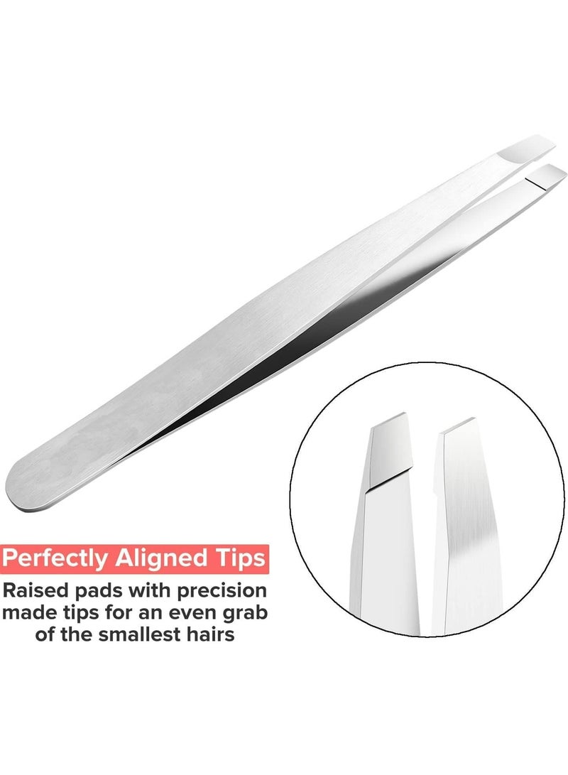 Kandid ECVV Professional Eyebrow Tweezers Stainless Steel Facial Hair Removal Tweezers with Slanted Tip for Easy Plucking Silver - Image 3
