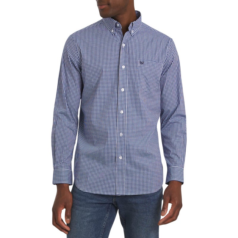 Chaps Men's Classic Fit Long Sleeve Button Down Stretch Poplin Casual Shirt, Royal Blue, X-Large - Image 1