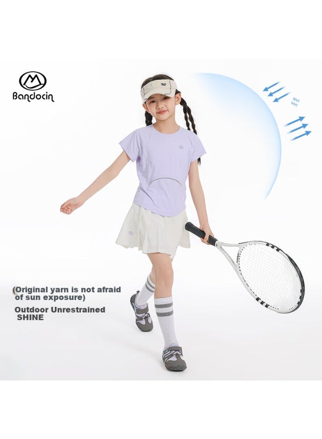 Bandocin Banduo Xian Girls' Lightweight Oxygen Short-Sleeve T-Shirt, Summer Stylish New Children'S Breathable Sports Top, Water Green, 140 - Image 5