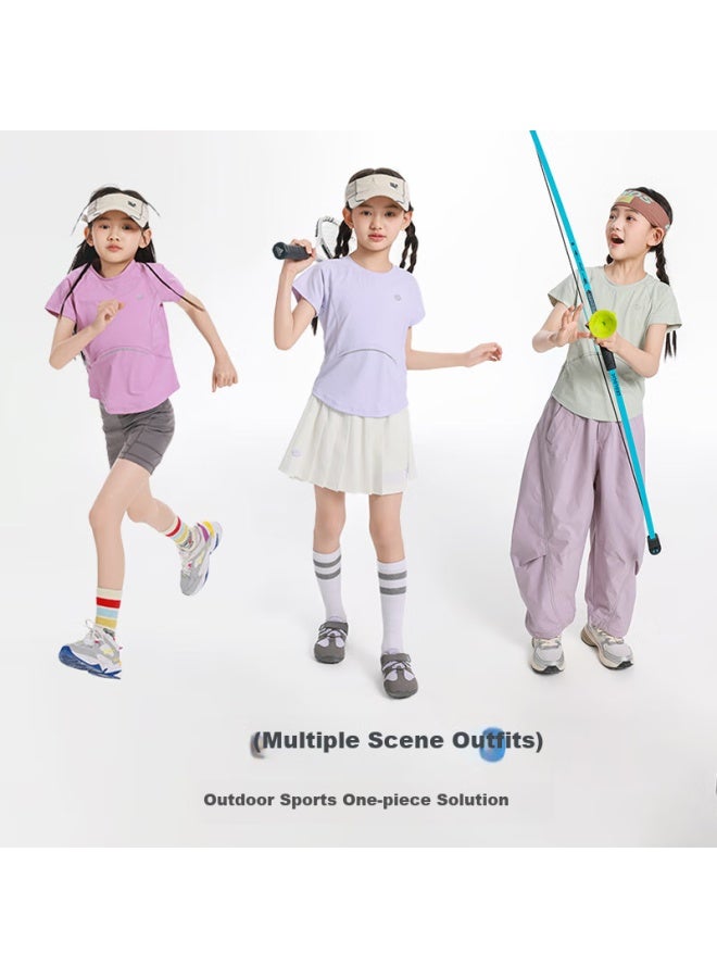 Bandocin Banduo Xian Girls' Lightweight Oxygen Short-Sleeve T-Shirt, Summer Stylish New Children'S Breathable Sports Top, Water Green, 140 - Image 4