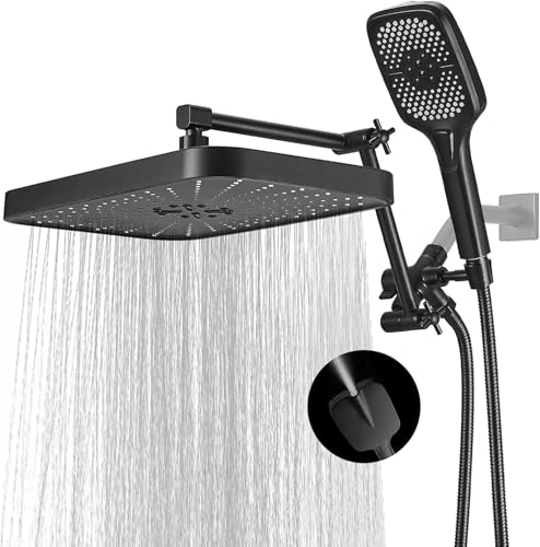 Jcrob 14 Inch Large Shower Head with Handheld Spray Combo and Extention Arm, Rain Rainfall Waterfall High Pressure Shower Heads, Modern Showerhead with 3-Way Diverter - Height/Angle Adjustable(Matte Black) - Image 1