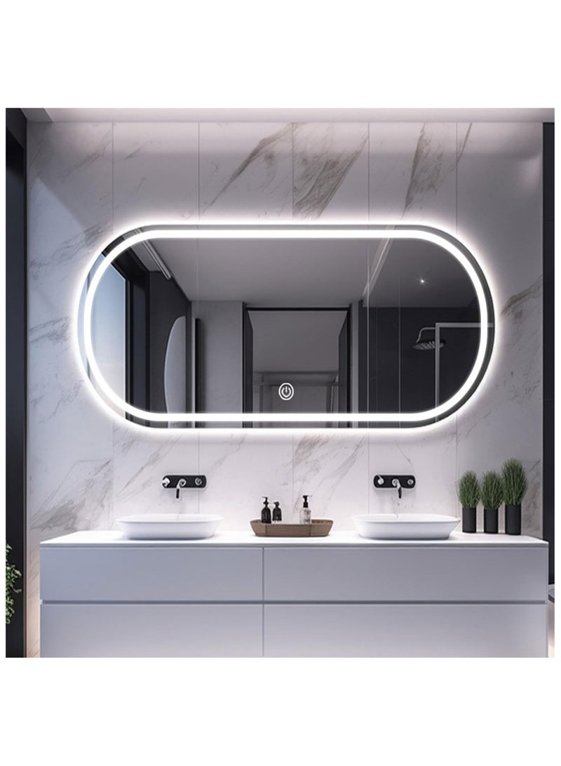 Vparty LED Oval Bathroom Makeup Mirror, Easy to Install Anti-Fog Wall-Mounted Lighted Vanity Mirror, Large Modern 120x60cm LED Bathroom Mirror, 3-Color Dimmable Brightness, Adjustable LED Lighting, Anti-Fog Technology, Touch Screen, Sleek Frameless Design, Perfect for Bathroom, Dressing Room, and Vanity Area - Image 1