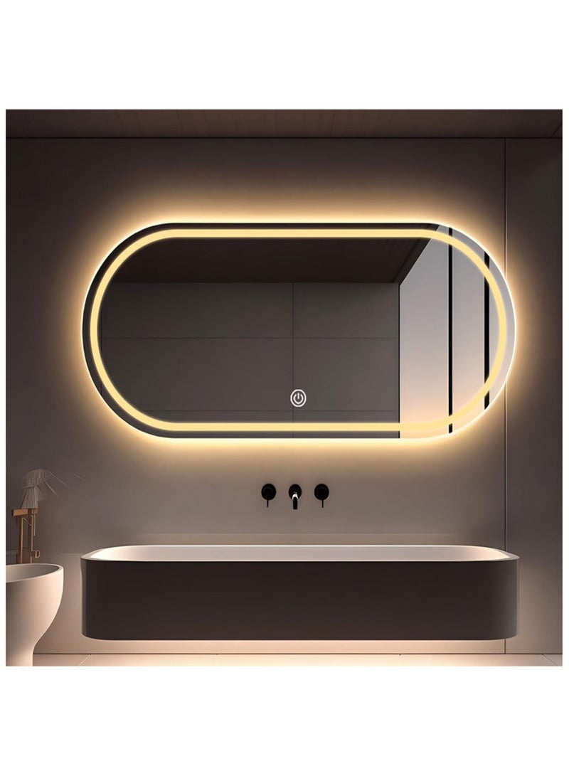 Vparty LED Oval Bathroom Makeup Mirror, Easy to Install Anti-Fog Wall-Mounted Lighted Vanity Mirror, Large Modern 120x60cm LED Bathroom Mirror, 3-Color Dimmable Brightness, Adjustable LED Lighting, Anti-Fog Technology, Touch Screen, Sleek Frameless Design, Perfect for Bathroom, Dressing Room, and Vanity Area - Image 2