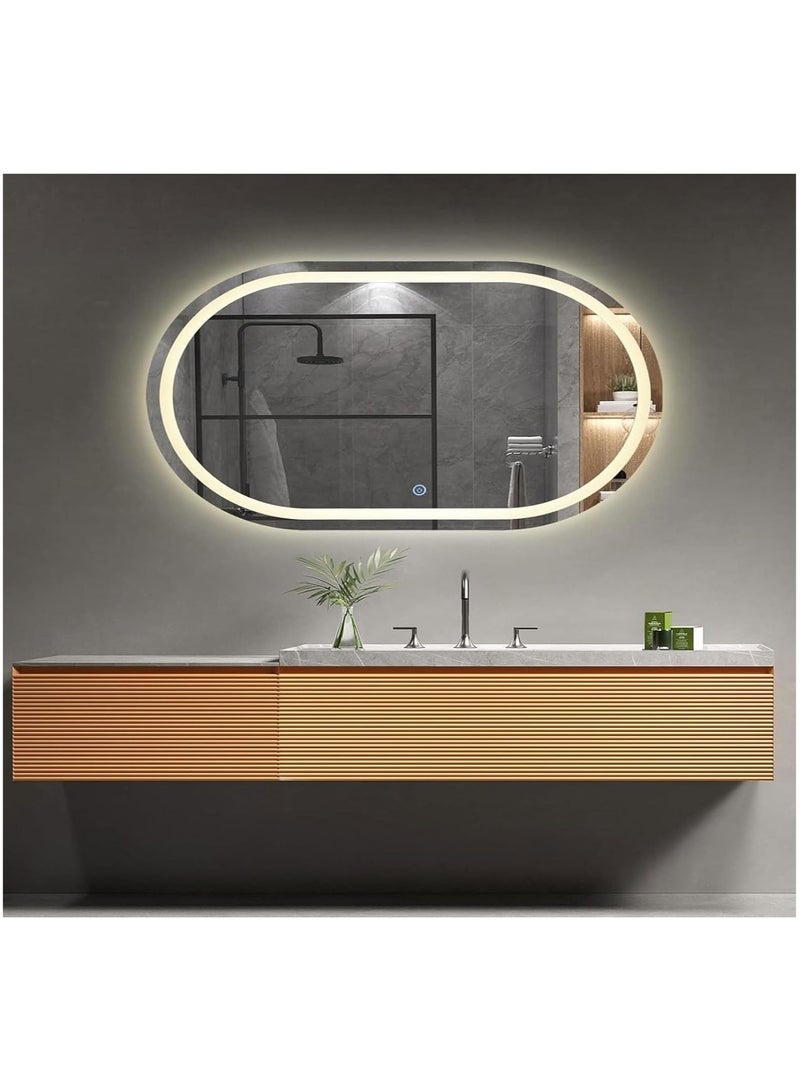 Vparty LED Oval Bathroom Makeup Mirror, Easy to Install Anti-Fog Wall-Mounted Lighted Vanity Mirror, Large Modern 120x60cm LED Bathroom Mirror, 3-Color Dimmable Brightness, Adjustable LED Lighting, Anti-Fog Technology, Touch Screen, Sleek Frameless Design, Perfect for Bathroom, Dressing Room, and Vanity Area - Image 3