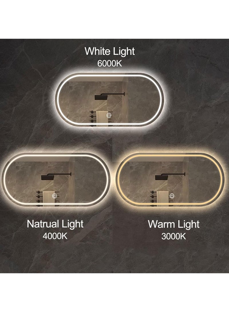 Vparty LED Oval Bathroom Makeup Mirror, Easy to Install Anti-Fog Wall-Mounted Lighted Vanity Mirror, Large Modern 120x60cm LED Bathroom Mirror, 3-Color Dimmable Brightness, Adjustable LED Lighting, Anti-Fog Technology, Touch Screen, Sleek Frameless Design, Perfect for Bathroom, Dressing Room, and Vanity Area - Image 5