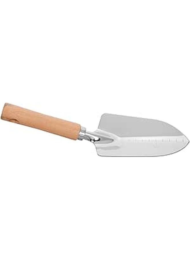 Stainless Steel Garden Shovel Trowel with Wood Handle and Measurement Mark for Digging Planting Outdoor Gardening - Image 1
