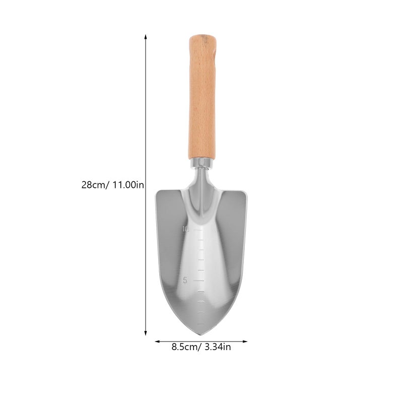 Stainless Steel Garden Shovel Trowel with Wood Handle and Measurement Mark for Digging Planting Outdoor Gardening - Image 3