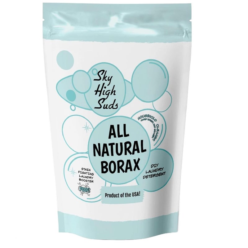 SKY HIGH SUDS مسحوق البوراكس الطبيعي 2 رطل مصنوع في الولايات المتحدة الأمريكية منظف متعدد الاستخدامات معزز لغسيل الملابس كيس صديق للبيئة قابل لإعادة الإغلاق متعدد الاستخدامات أساسي في المنزل