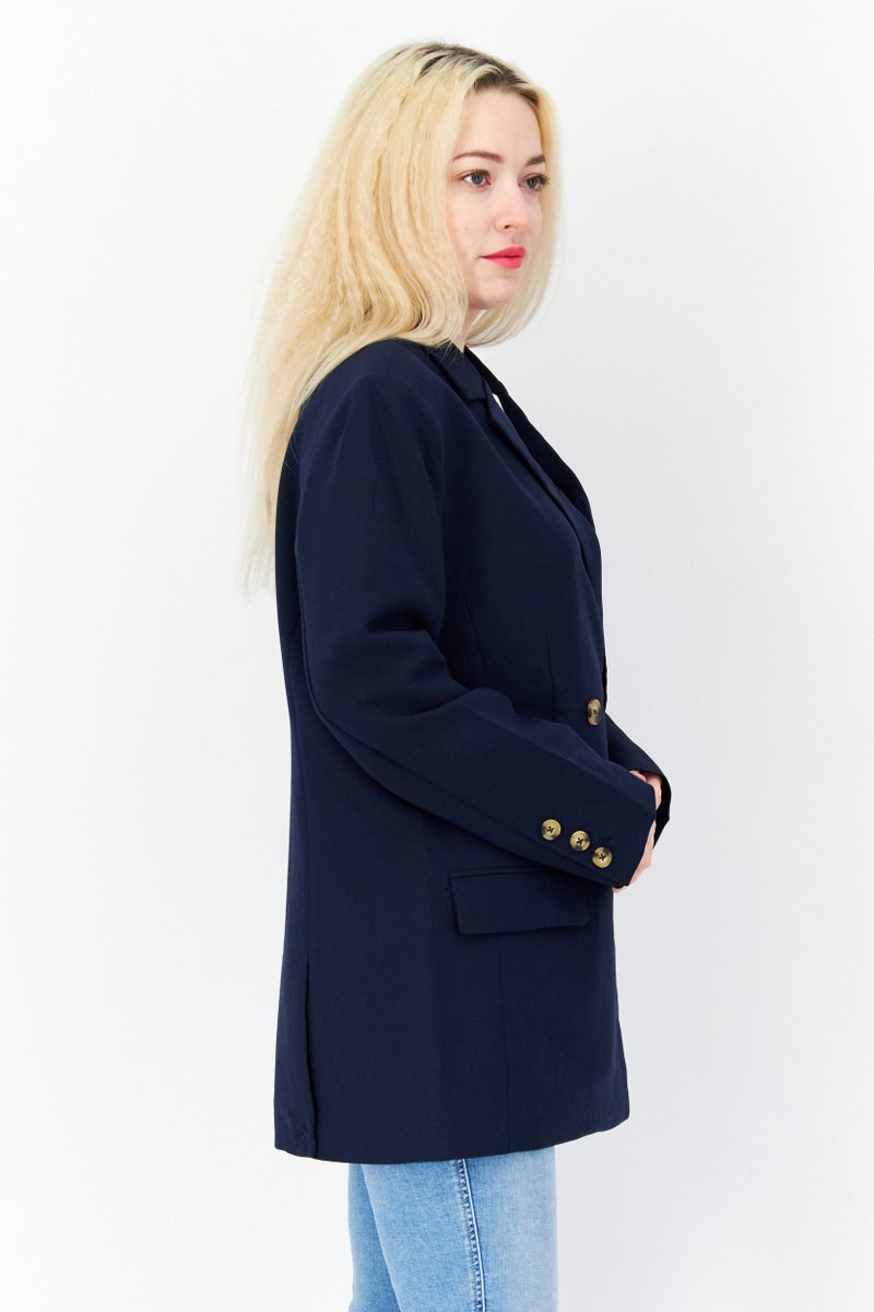 French Connection Women Regular Fit Solid Blazer, Navy  - Image 2