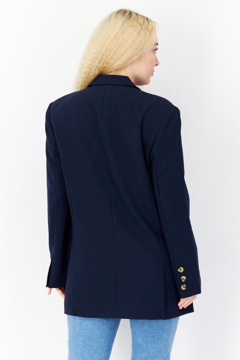 French Connection Women Regular Fit Solid Blazer, Navy  - Image 4