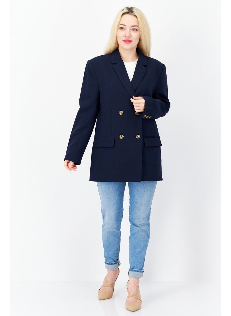 French Connection Women Regular Fit Solid Blazer, Navy  - Image 5