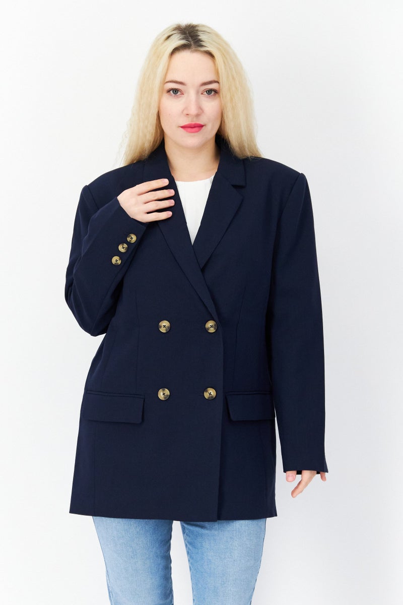 French Connection Women Regular Fit Solid Blazer, Navy  - Image 1