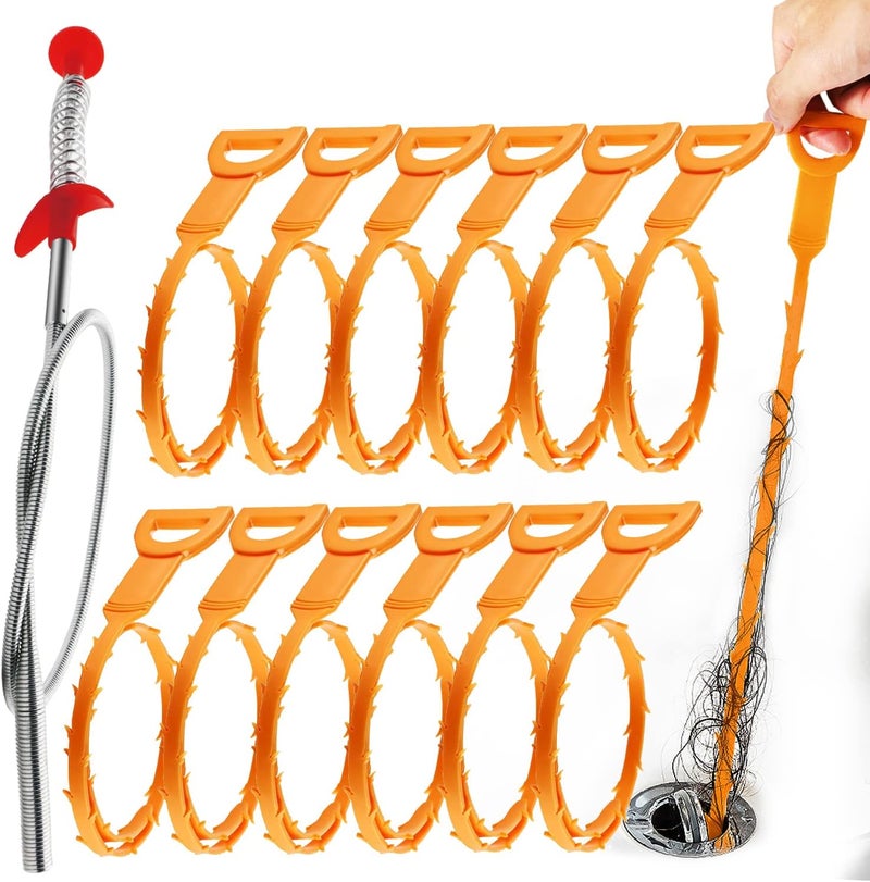 Omont Snake Drain Hair Clog Remover: Remover Auger Cleaning Tool (12pcs) with Steel Claw for Tub Shower Bathroom Toilet Sink - Image 1