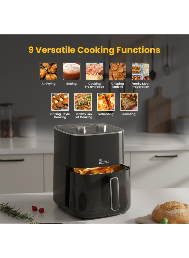 رويال قلاية هوائية يدوية 4.7 لتر 1400 واط بدرجة حرارة 80–200°C مع نافذة رؤية – RA-AFM4717 أسود 4.7 L 1400 W RA-AFM4717 - Image 4