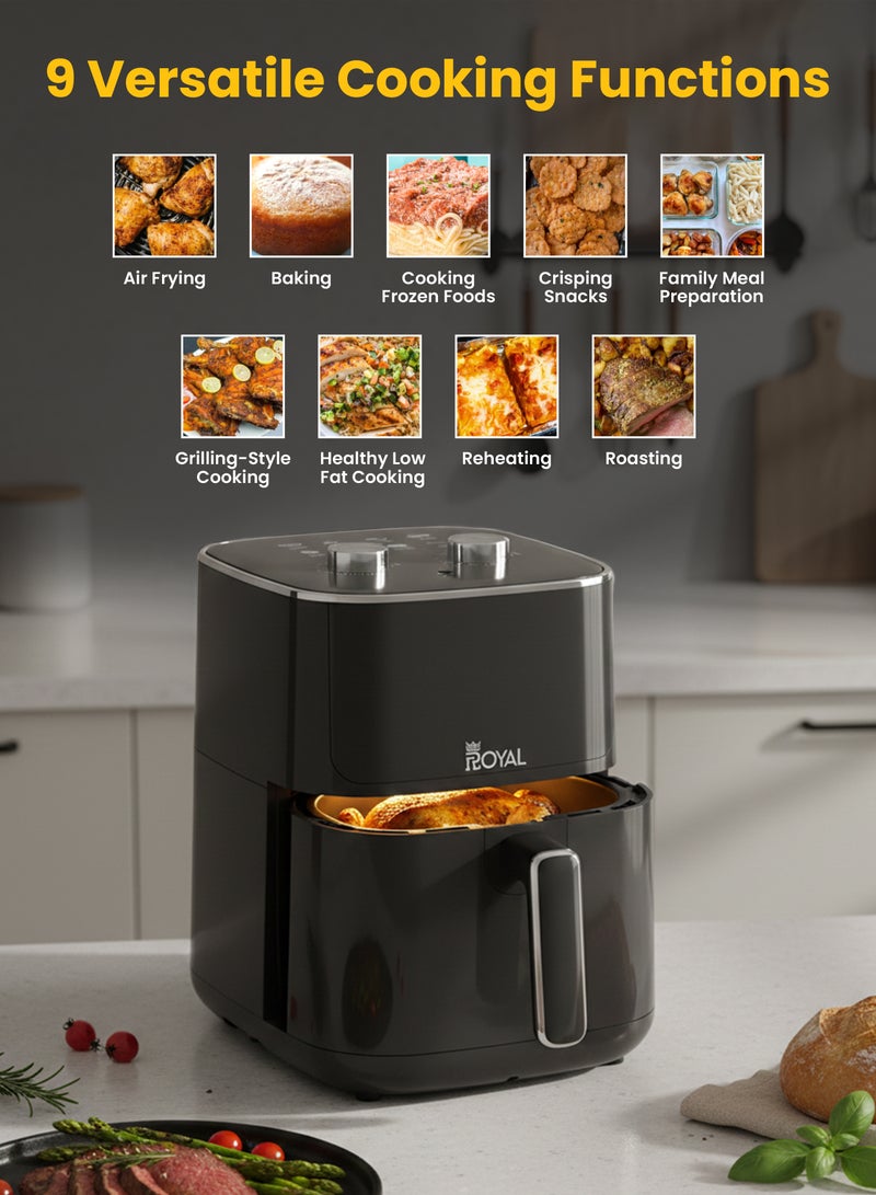 Royal 4.7L Family Air Fryer 1400W | Oil-Free Cooking, Visible Window, 80-200°C, Auto Shut-Off & BPA-Free Basket | RA-AFM4717 Black 4.7 L 1400 W RA-AFM4717 Black - Image 3