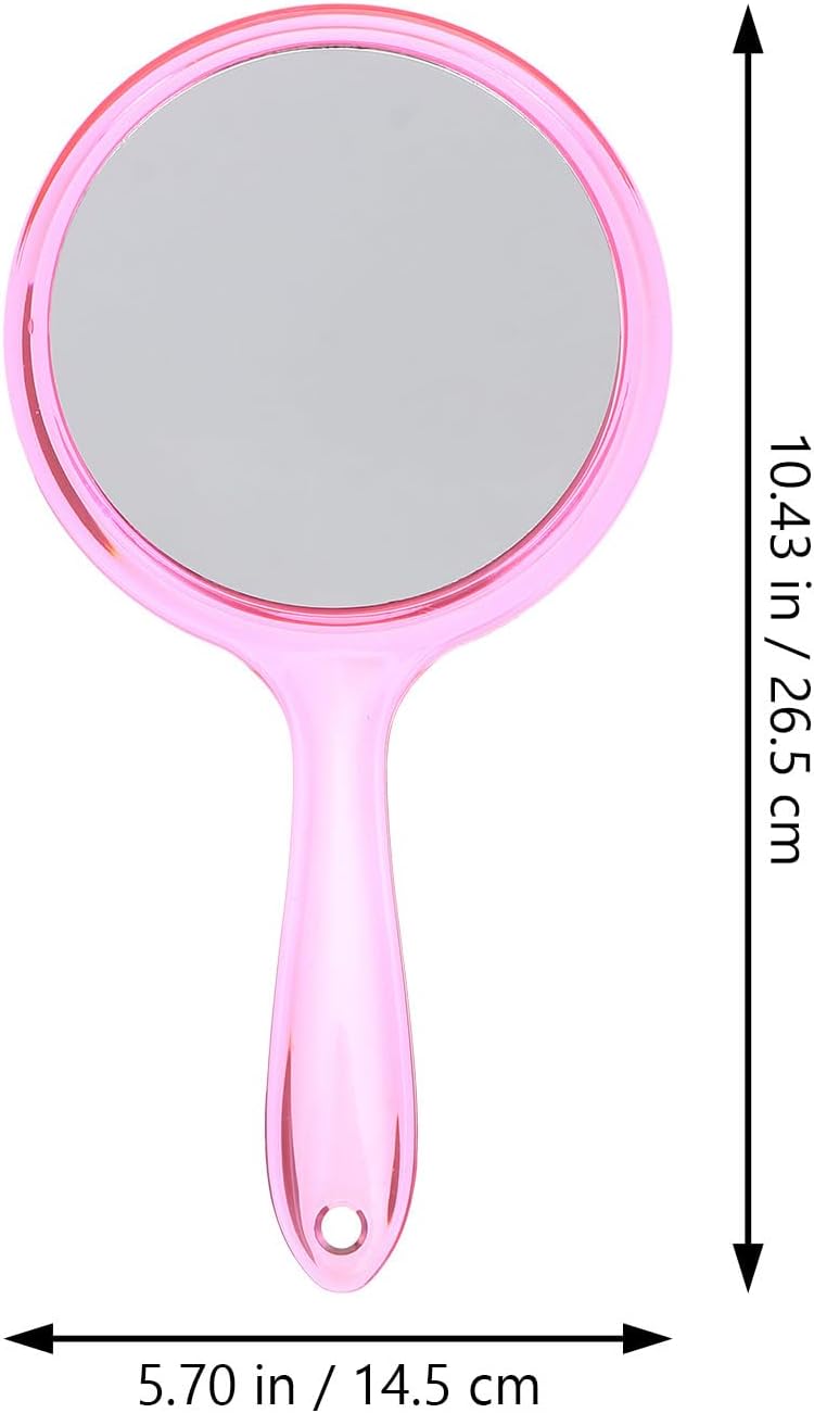 2Pcs Double Sided Handheld Makeup Mirrors with Plastic Handle, Portable Compact Magnifying Cosmetic Mirrors for Travel and Daily Use, Pink - Image 2