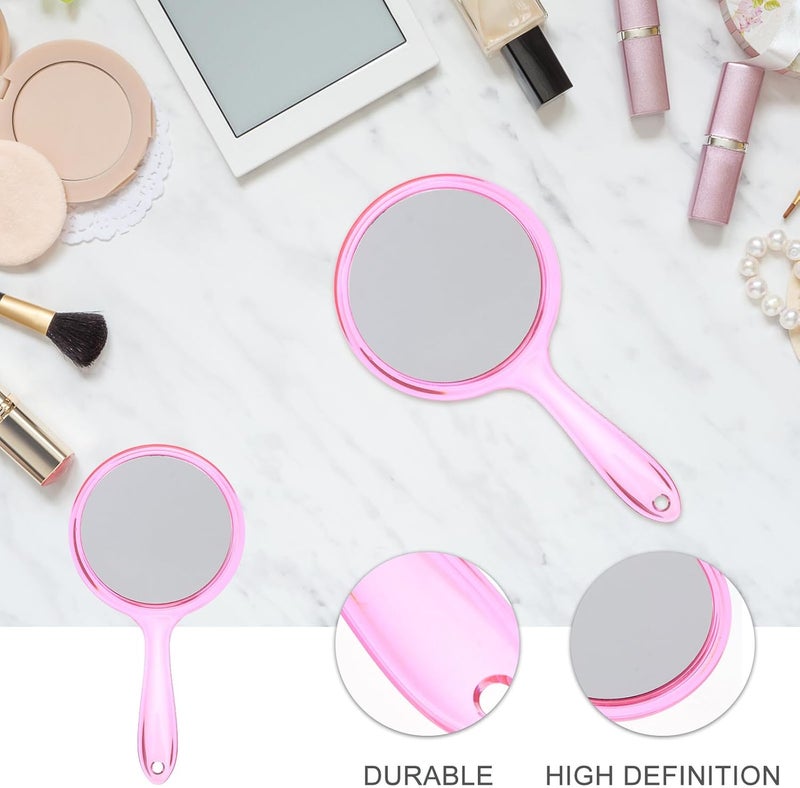 2Pcs Double Sided Handheld Makeup Mirrors with Plastic Handle, Portable Compact Magnifying Cosmetic Mirrors for Travel and Daily Use, Pink - Image 4