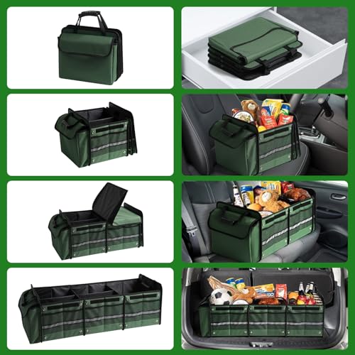 Snuopfy Car Trunk Organizer,115L Heavy Duty Collapsible Trunk Storage, with Insulated Leakproof Cooler Bag Vehicle Cargo Organizer with Lid, 3 Compartments, Straps For Car,Suv,Jeep,Sedan-Green - Image 4