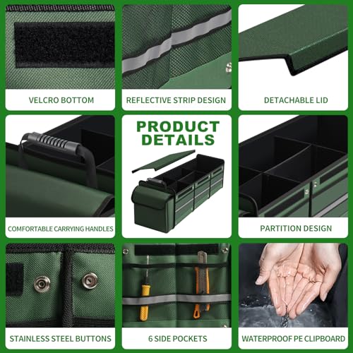 Snuopfy Car Trunk Organizer,115L Heavy Duty Collapsible Trunk Storage, with Insulated Leakproof Cooler Bag Vehicle Cargo Organizer with Lid, 3 Compartments, Straps For Car,Suv,Jeep,Sedan-Green - Image 2