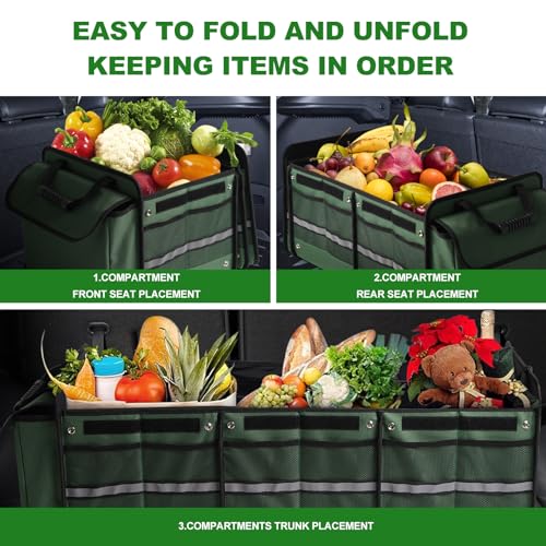 Snuopfy Car Trunk Organizer,115L Heavy Duty Collapsible Trunk Storage, with Insulated Leakproof Cooler Bag Vehicle Cargo Organizer with Lid, 3 Compartments, Straps For Car,Suv,Jeep,Sedan-Green - Image 5