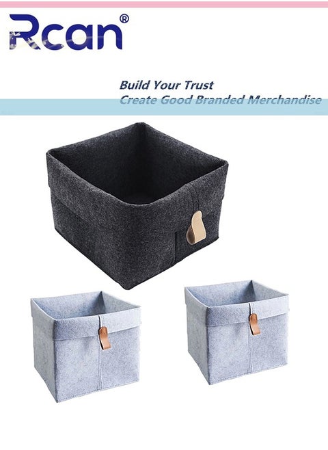 3 Piece Set Of Felt Storage Basket Folding Wardrobe Storage Box Desktop Large Capacity Storage Box with Hand Carry, Multifunctional Storage Box for Shelves, Clothes, Books, Shoes