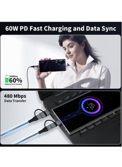 Excefore USB C Charger Cable, 60W/3A USB C to USB Adaptor With iOS/Type C/USB A Ports 4 in 1 for iPhone 15 14 13 Pro Max iPad Samsung S24 S23 Ultra Z Flip 5 Multi USB to USB C Cable, Black  - Image 5