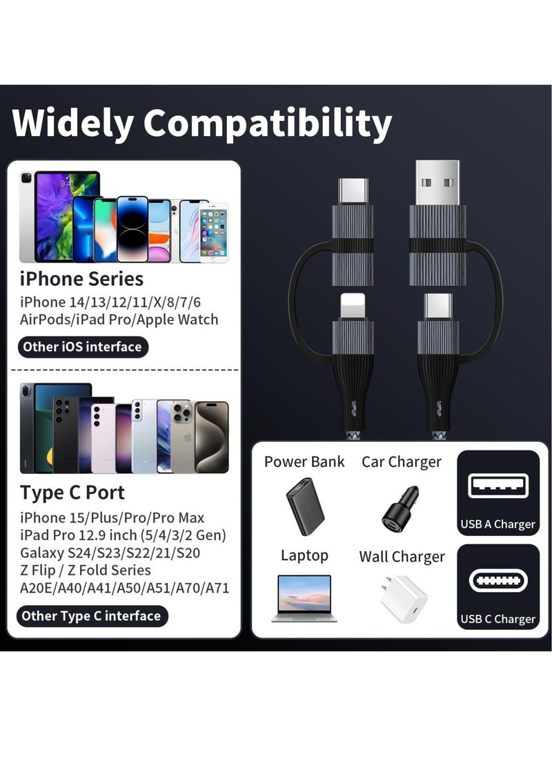Excefore - USB C Charger Cable, 60W/3A USB C to USB Adaptor With iOS/Type C/USB A Ports 4 in 1 for iPhone 15 14 13 Pro Max iPad Samsung S24 S23 Ultra Z Flip 5 Multi USB to USB C Cable, Black - Image 1