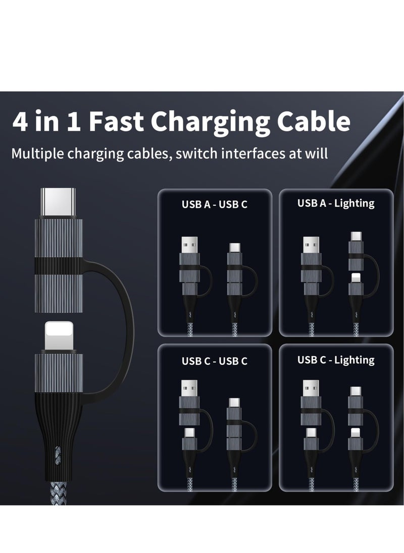 Excefore - USB C Charger Cable, 60W/3A USB C to USB Adaptor With iOS/Type C/USB A Ports 4 in 1 for iPhone 15 14 13 Pro Max iPad Samsung S24 S23 Ultra Z Flip 5 Multi USB to USB C Cable, Black - Image 1